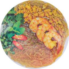 Glasnudelsuppe mit Garnelen und Hühnerfleisch