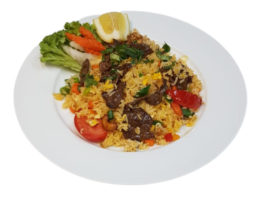 Gebratener Reis mit Rindfleisch und Ei