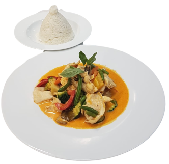 Hühnerfleisch mit Kokosmilch und Mango-Sauce (scharf)