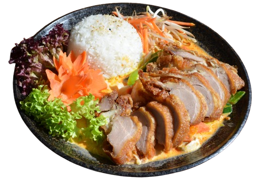 Knusprige Ente mit Kokosmilch und roter Currysauce (scharf)