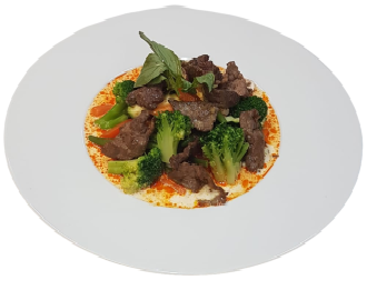 Rindfleisch mit Kokosmilch und roter Currysauce (scharf)