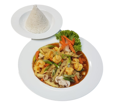 Riesengarnelen mit Pak-Choi und Sojasauce