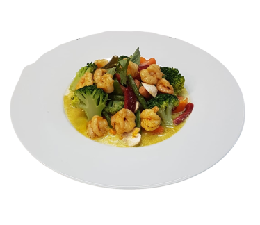 Riesengarnelen mit Erdnusssauce (scharf)